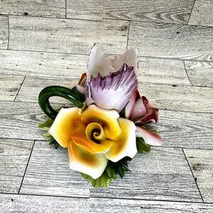 Vintage Bassano 4" Tall Floral Candle Stick Holder w/Handle, made in Italy